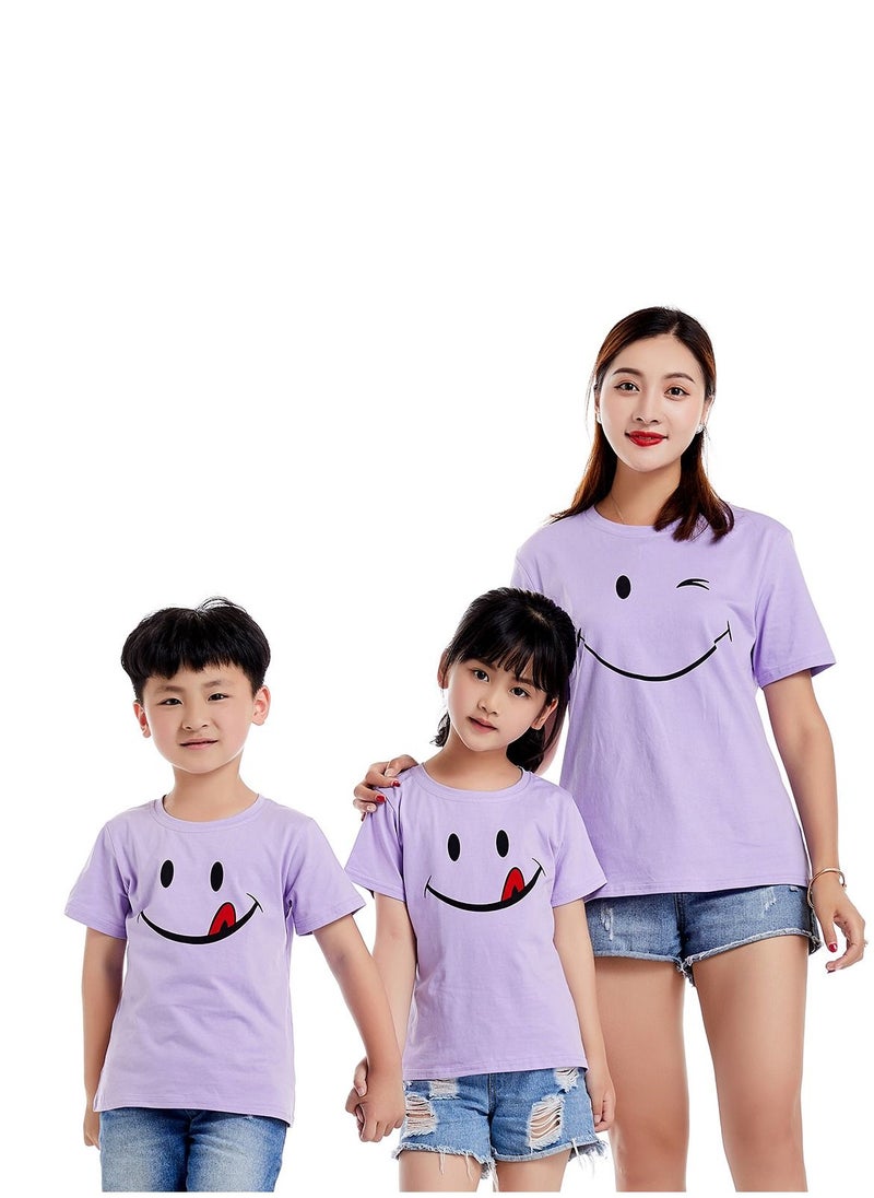 Unisex Family Couple Parent-Child clothing Smiley Face Pattern T-shirt Purple