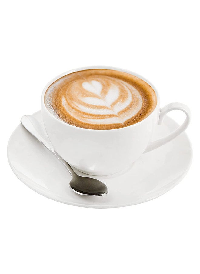 Foraineam Espresso Cups With Saucers And Spoons 6 Oz White Tea Cup Set Porcelain Coffee Cup And Saucer Set With Stainless Steel Spoon For Specialty Coffee Drinks Latte Cafe Mocha And Tea Set Of 6
