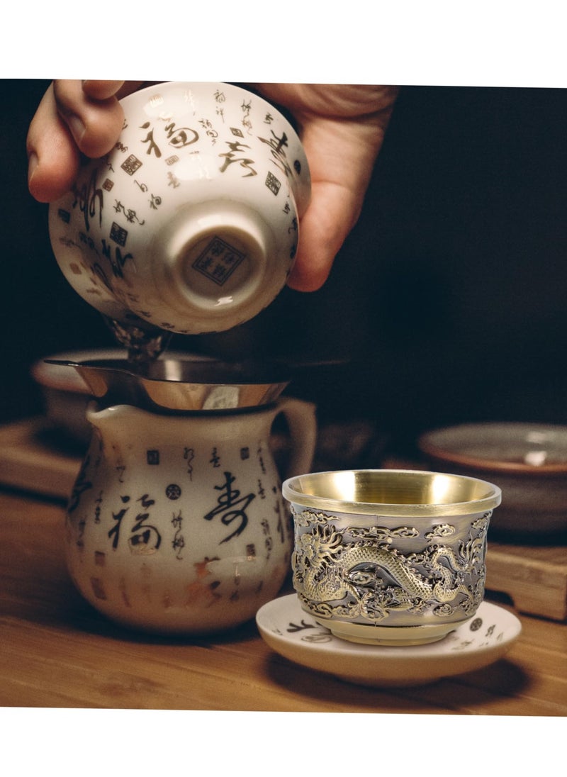 Chinese Tea Set Kung Fu Tea Set 2 Pieces Dragon And Phoenix Cup Kung Fu Teacups Chinese Copper Tea Cup Mug Vintage Home Decor Alloy Drink Cup For Adults Tea Sets For Men Women Ceremony Gifts