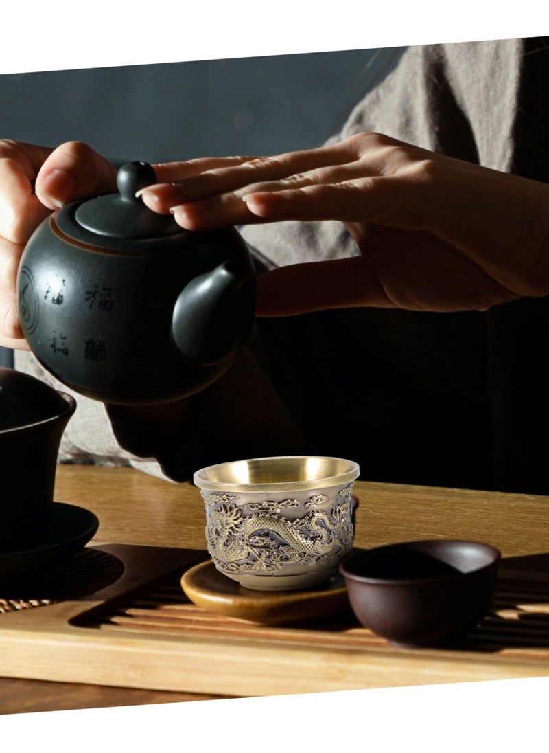 Chinese Tea Set Kung Fu Tea Set 2 Pieces Dragon And Phoenix Cup Kung Fu Teacups Chinese Copper Tea Cup Mug Vintage Home Decor Alloy Drink Cup For Adults Tea Sets For Men Women Ceremony Gifts