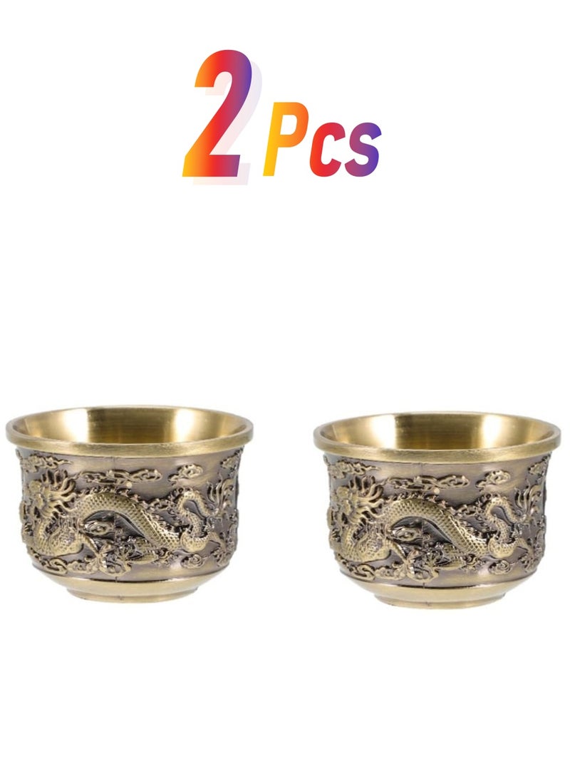 Chinese Tea Set Kung Fu Tea Set 2 Pieces Dragon And Phoenix Cup Kung Fu Teacups Chinese Copper Tea Cup Mug Vintage Home Decor Alloy Drink Cup For Adults Tea Sets For Men Women Ceremony Gifts