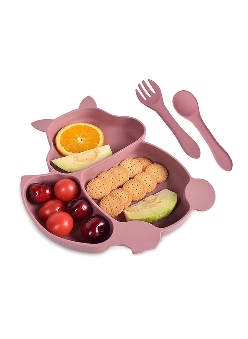 Baby Silicone Plate Adsorbable with Spoon and Fork Set Children's Split Chuck Self-Feeding Training BPA Free Baby Dinner Plates Microwave Dishwasher safe