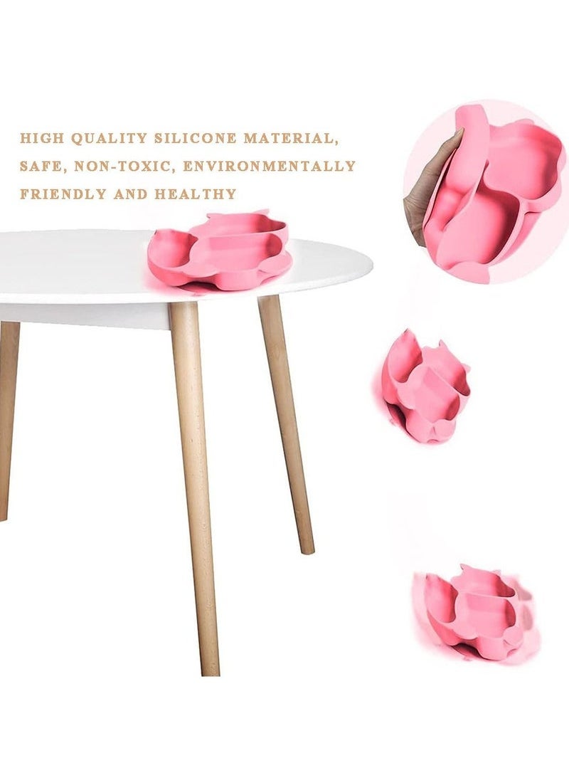Baby Silicone Plate Adsorbable with Spoon and Fork Set Children's Split Chuck Self-Feeding Training BPA Free Baby Dinner Plates Microwave Dishwasher safe