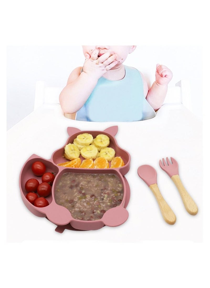 Baby Silicone Plate Adsorbable with Spoon and Fork Set Children's Split Chuck Self-Feeding Training BPA Free Baby Dinner Plates Microwave Dishwasher safe