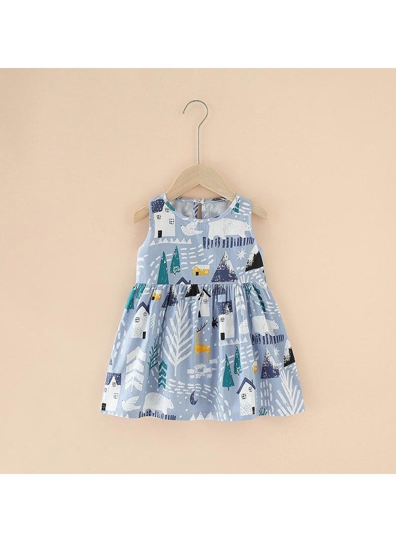 Summer Pure Cotton Girls' Printed Sleeveless Dress
