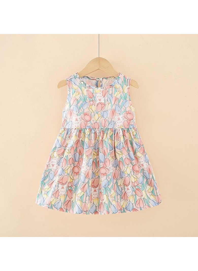 Summer Pure Cotton Girls' Printed Sleeveless Dress