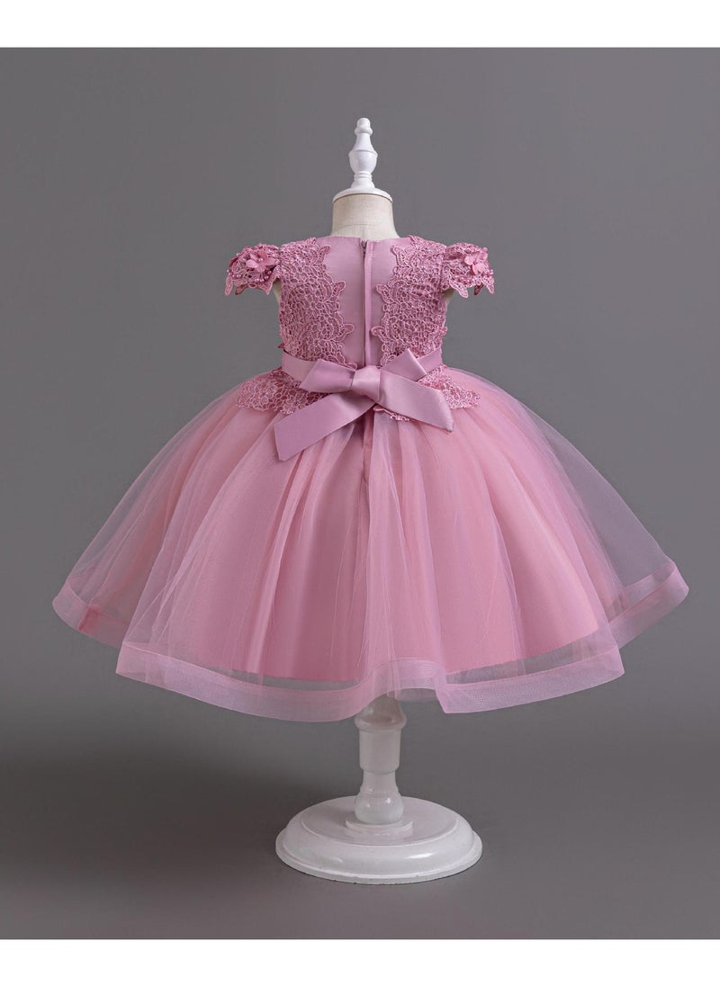 Summer Birthday Gown Pearl Flying Sleeve Children's Dress