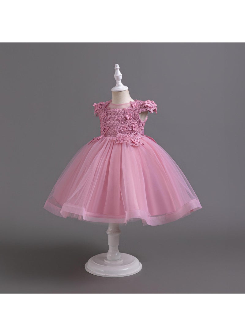 Summer Birthday Gown Pearl Flying Sleeve Children's Dress