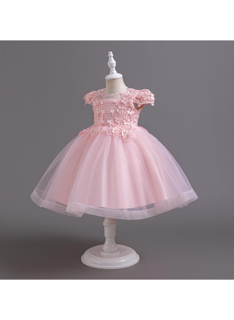 Summer Birthday Gown Pearl Flying Sleeve Children's Dress
