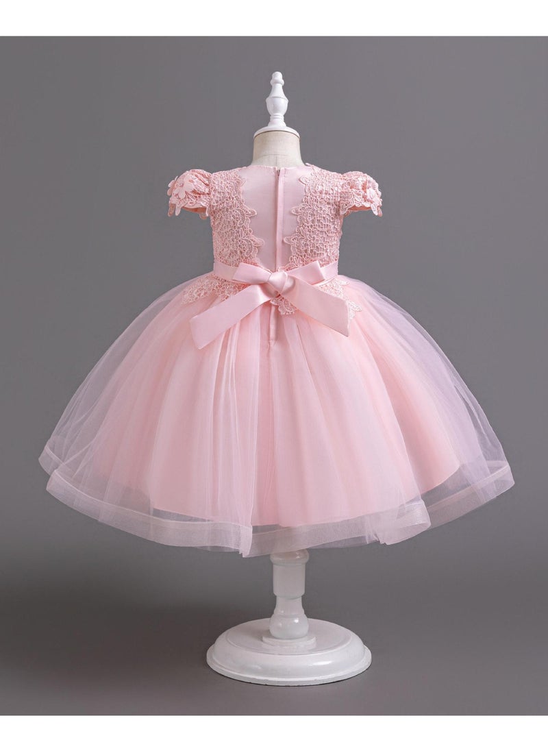 Summer Birthday Gown Pearl Flying Sleeve Children's Dress