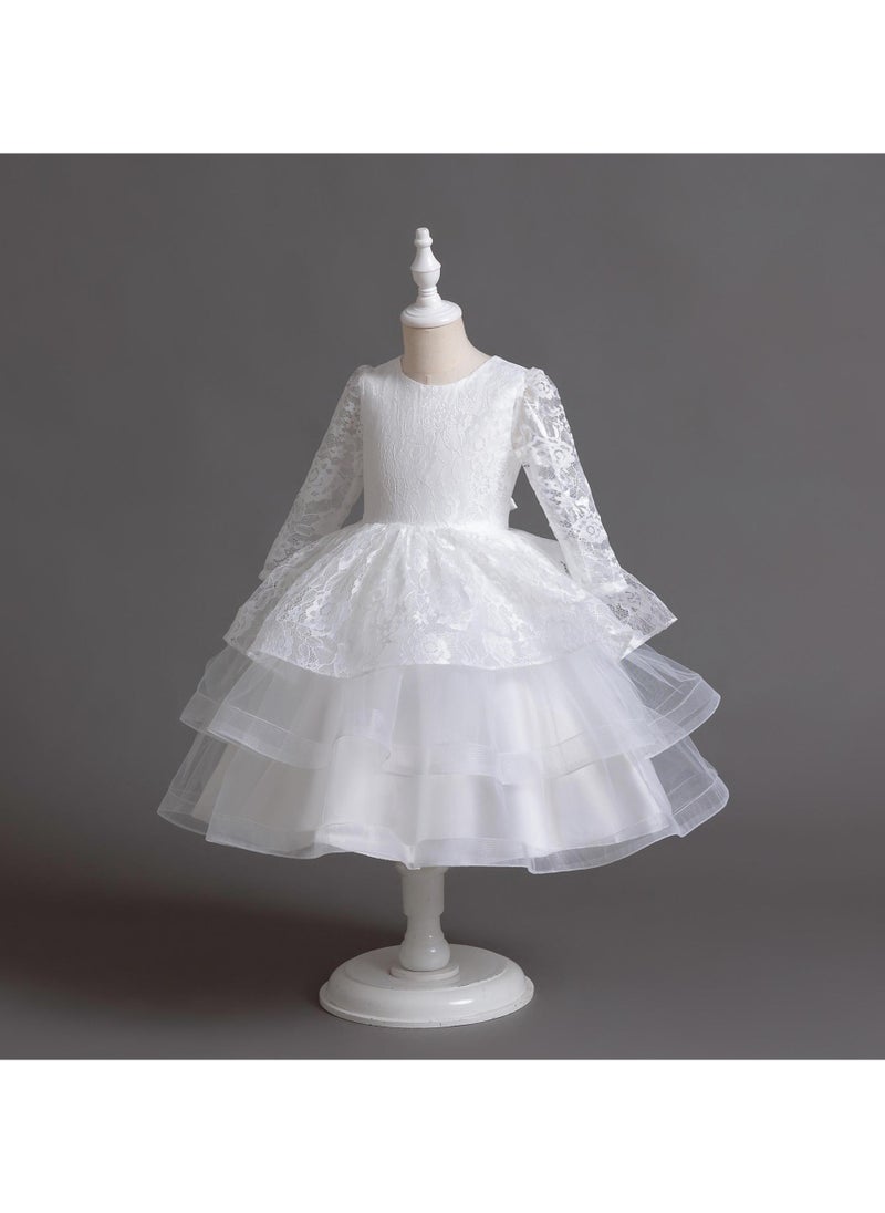 Long-sleeve lace children's princess dress for birthday parties and weddings.