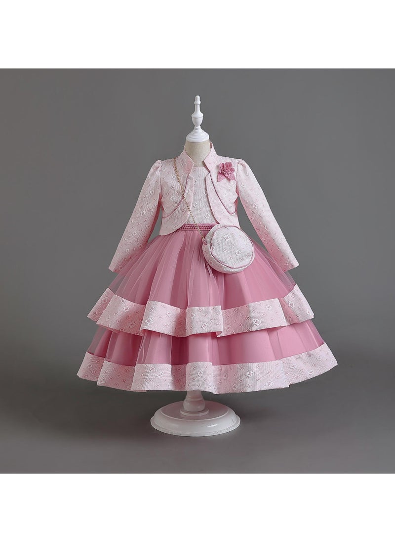 Girls Elegant Long Sleeved Polyester Autumn And Winter Dress