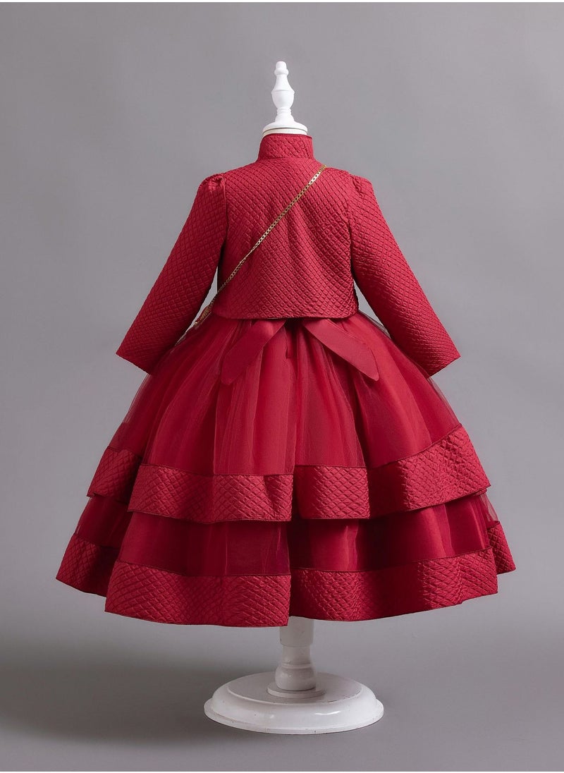 Girls Elegant Long Sleeved Polyester Autumn And Winter Dress