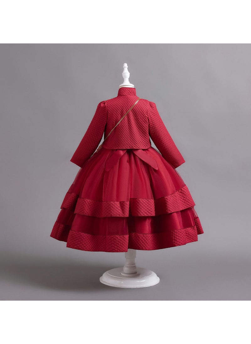 Girls Elegant Long Sleeved Polyester Autumn And Winter Dress
