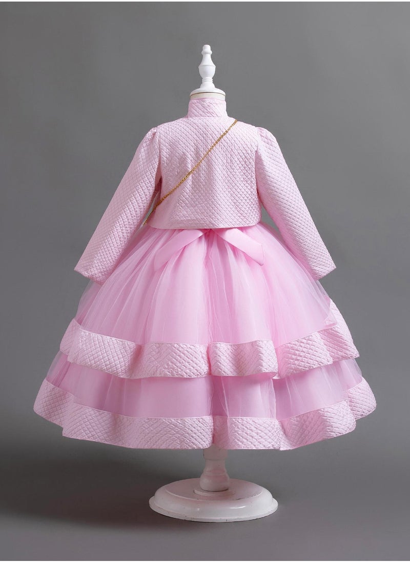 Girls Elegant Long Sleeved Polyester Autumn And Winter Dress