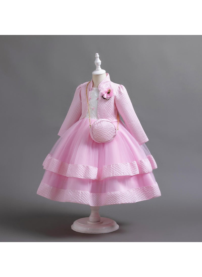 Girls Elegant Long Sleeved Polyester Autumn And Winter Dress