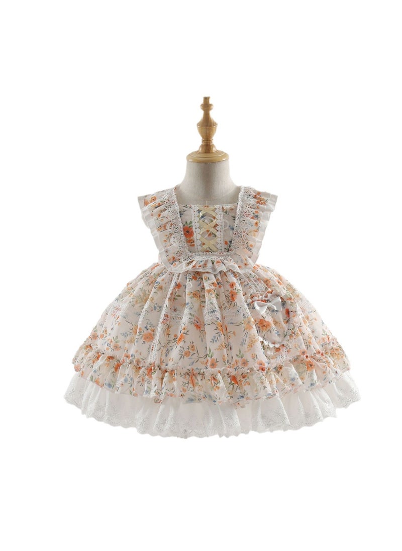 Girl's Vest floral embroidery Lolita Fluffy Sleeveless Dress White/Pink