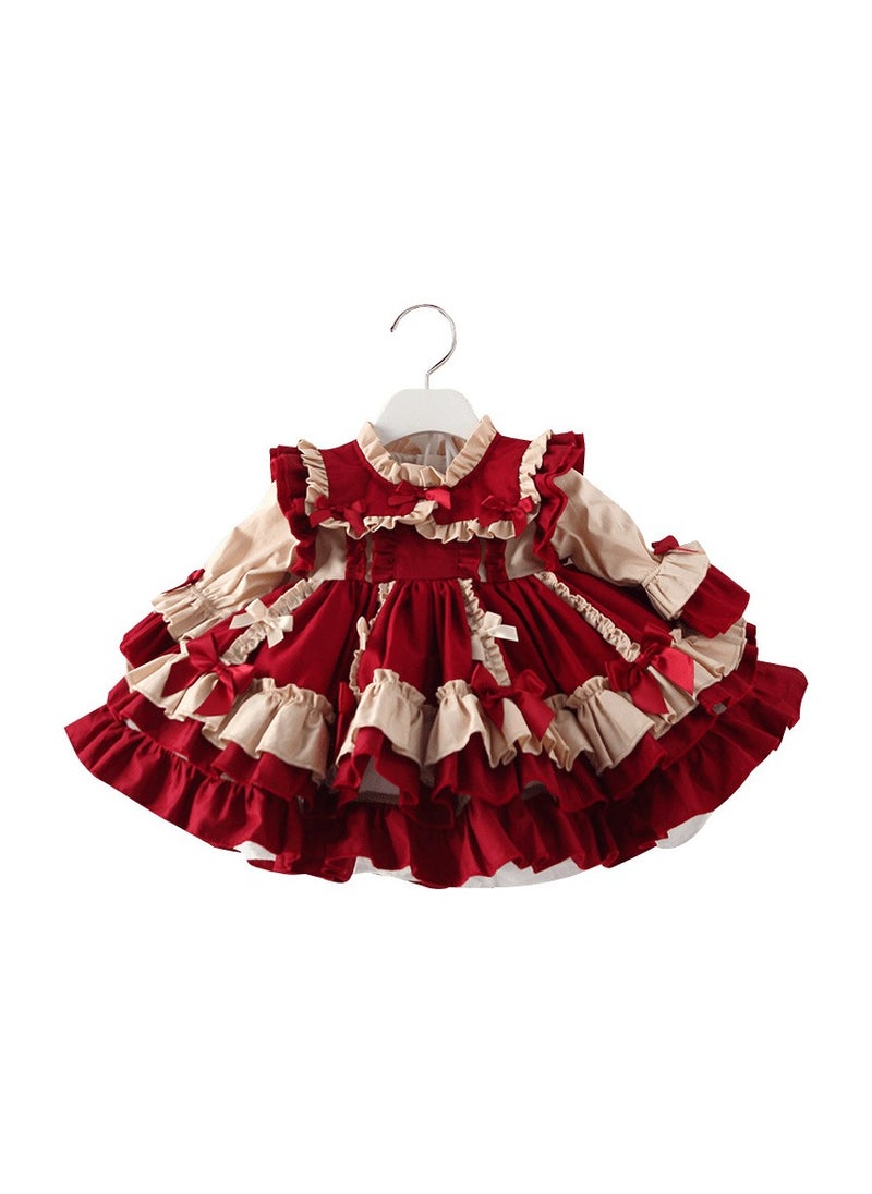Girl's Lolita Fluffy Long Sleeve Dress Red/White