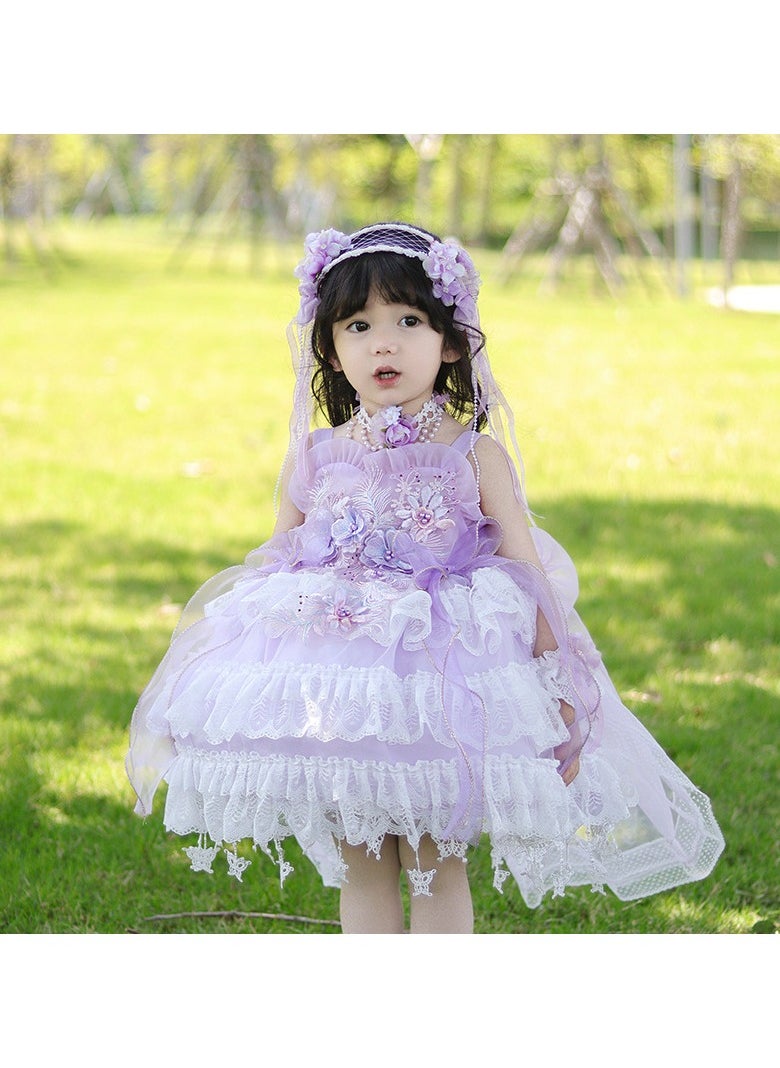Girl's Lolita Fluffy Sleeveless Dress Purple/White/Pink