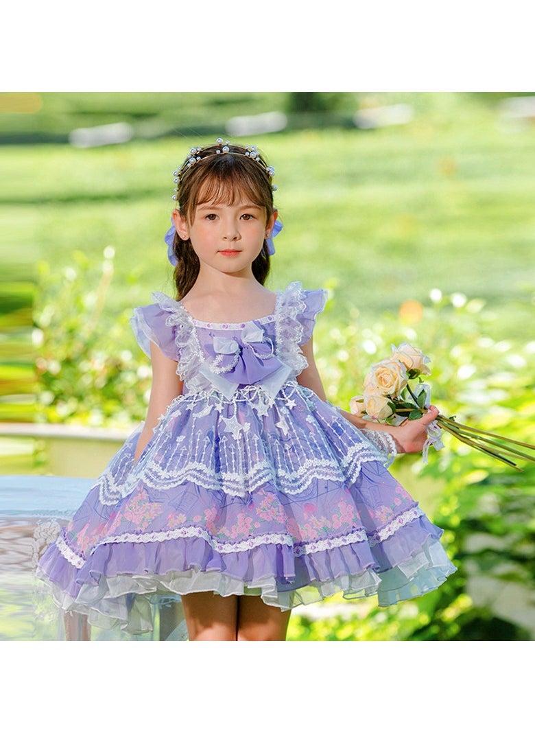 Girl's Lolita Fluffy Sleeveless Lace Chiffon Skirt Dress Purple/White