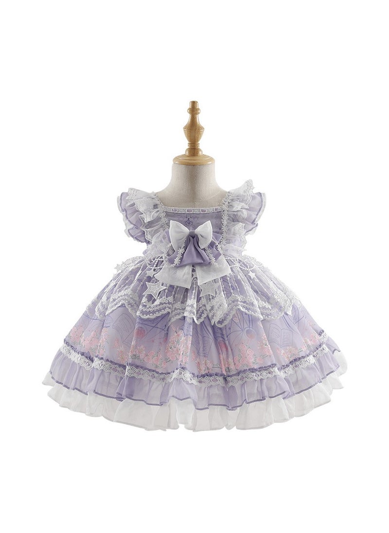 Girl's Lolita Fluffy Sleeveless Lace Chiffon Skirt Dress Purple/White