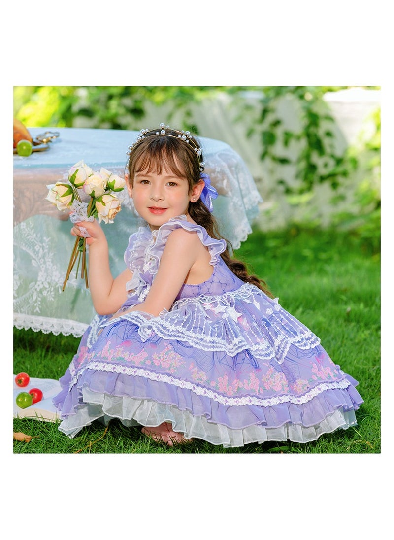 Girl's Lolita Fluffy Sleeveless Lace Chiffon Skirt Dress Purple/White