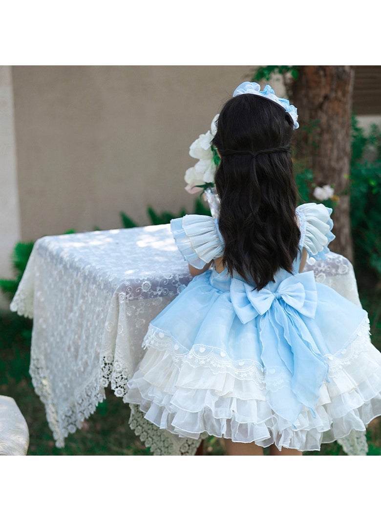Girl's Lolita Fluffy Sleeveless Vest Dress Blue/White
