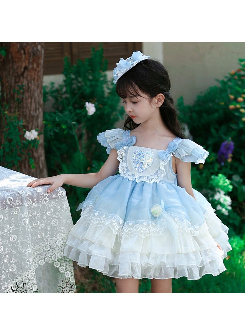Girl's Lolita Fluffy Sleeveless Vest Dress Blue/White