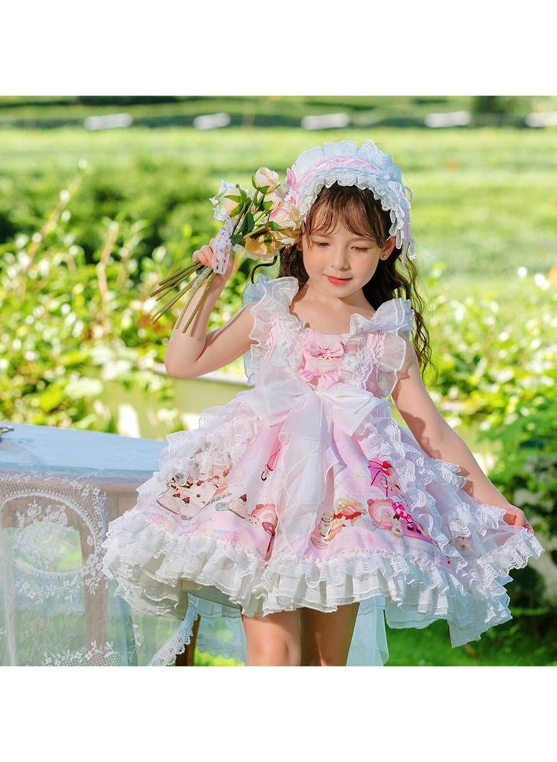 Girl's Cartoon Lolita Fluffy Sleeveless Dress Pink