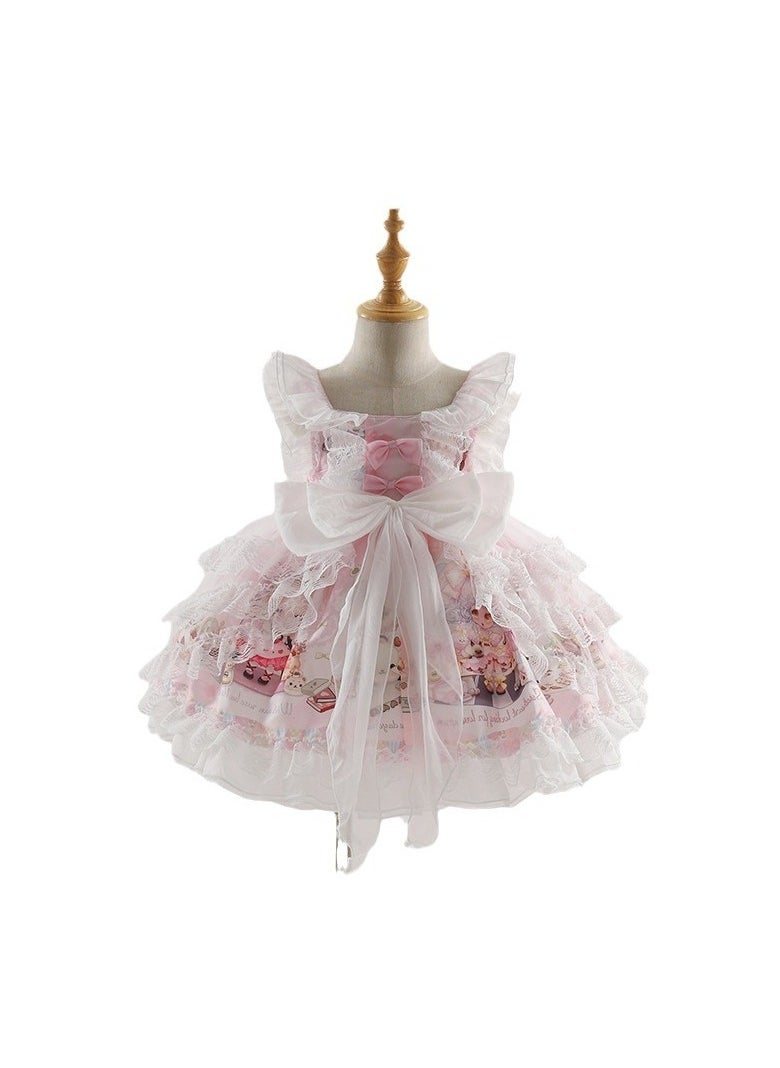 Girl's Cartoon Lolita Fluffy Sleeveless Dress Pink