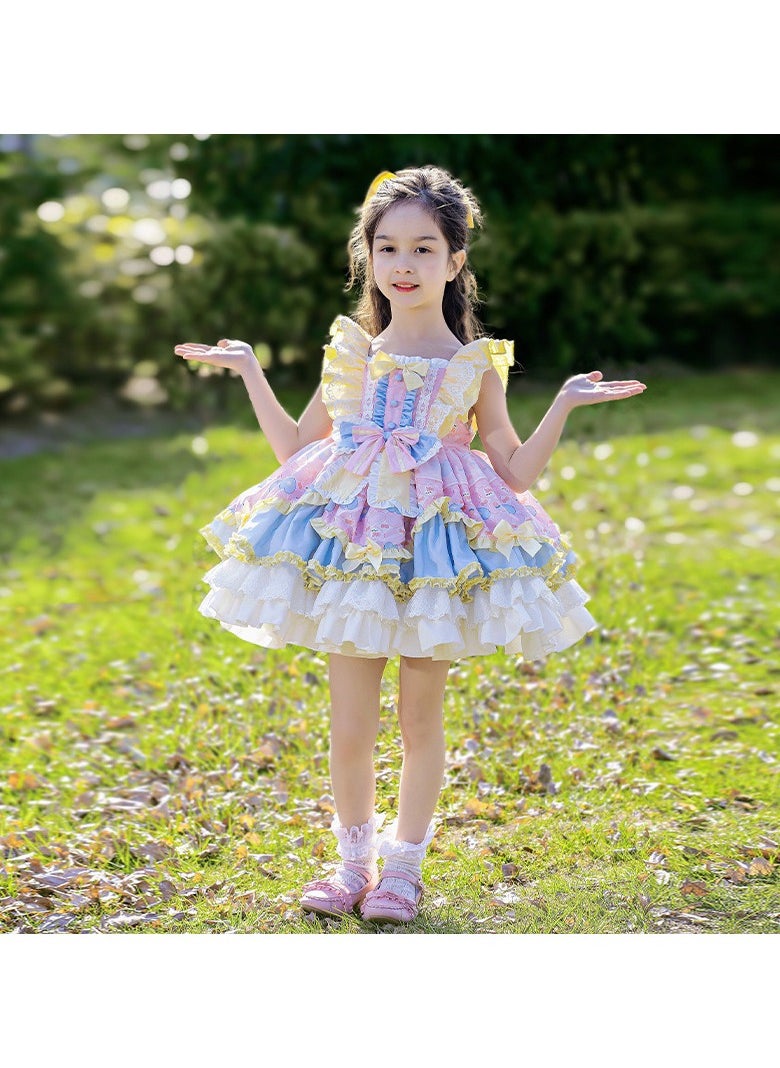 Girl's Cartoon Lolita Fluffy Sleeveless Dress Blue/White/Pink