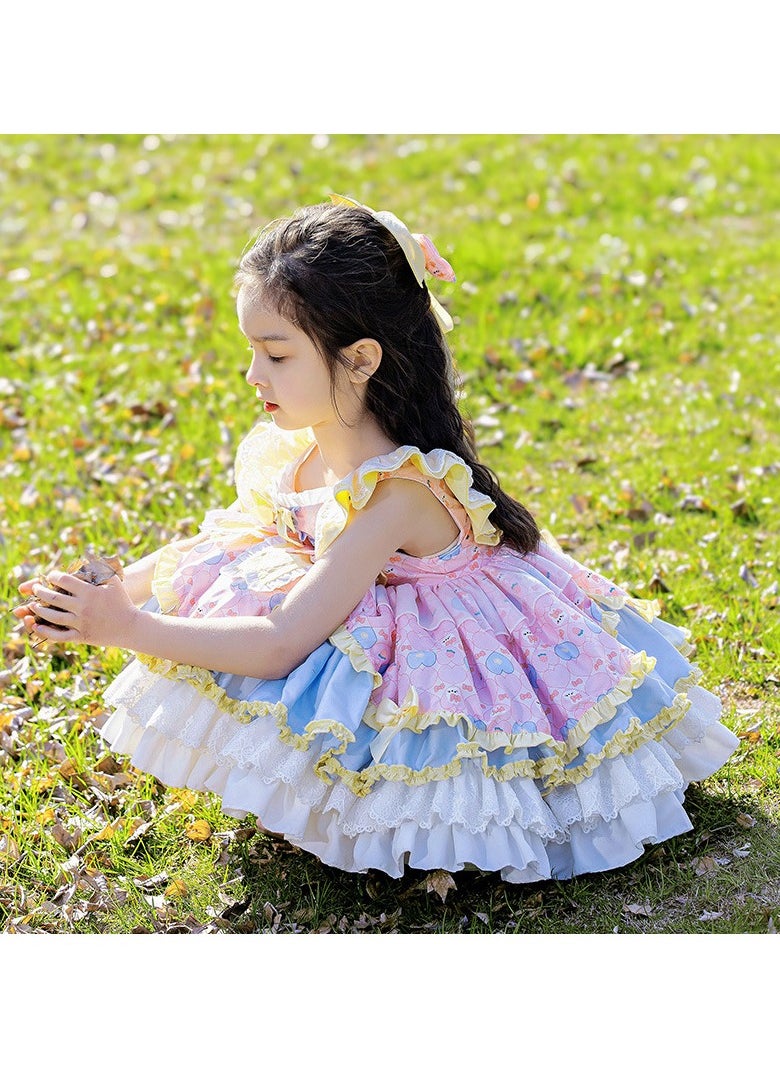 Girl's Cartoon Lolita Fluffy Sleeveless Dress Blue/White/Pink