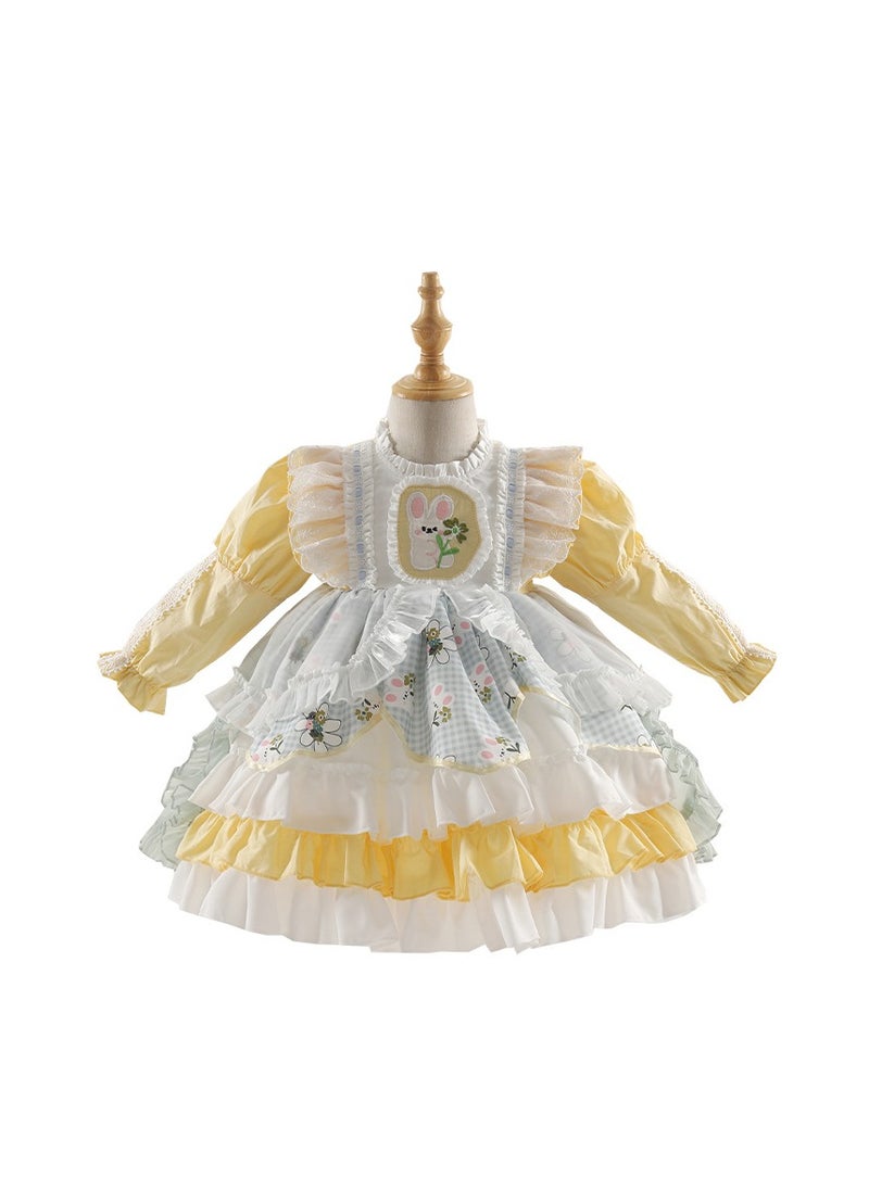 Girl's Lolita Fluffy Long Sleeve Dress Sending Hair Accessories Yellow/White