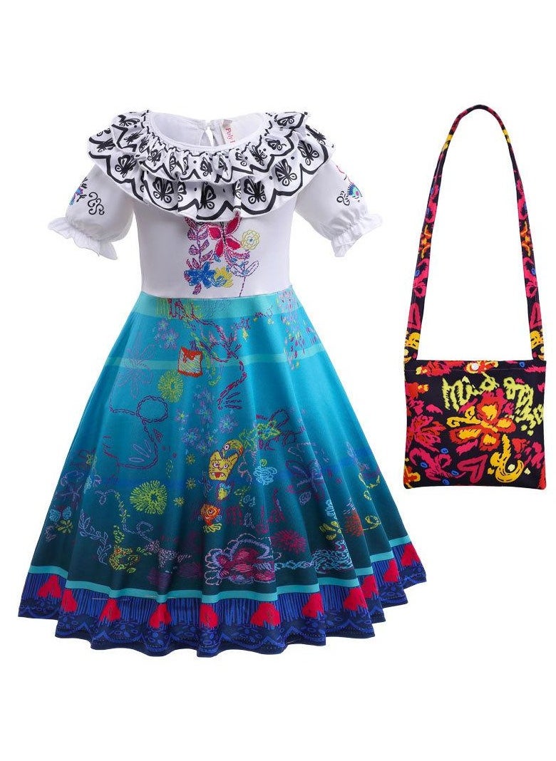 Children's Role Play Cosplay Costume Dress DJS55 dress + Bag Blue/White
