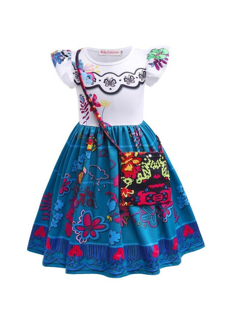 Children's Role Play Cosplay Costume Dress DJS52 flying sleeve skirt + Bag Blue/White