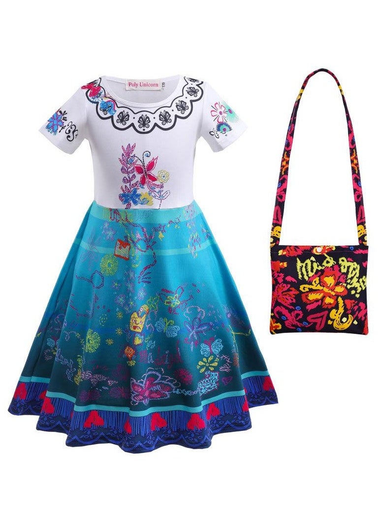 Children's Role Play Cosplay Costume Dress DJS56 dress + Bag Blue/White