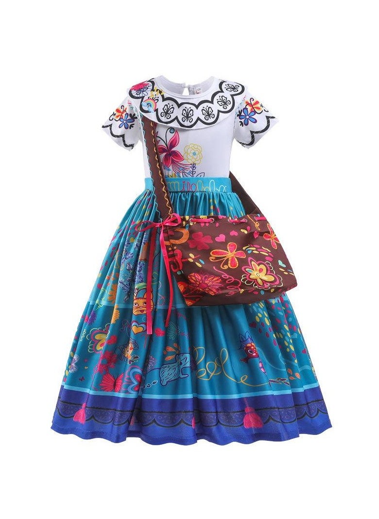 Children's Role Play Cosplay Costume Dress DJS57 dress + Bag Blue/White