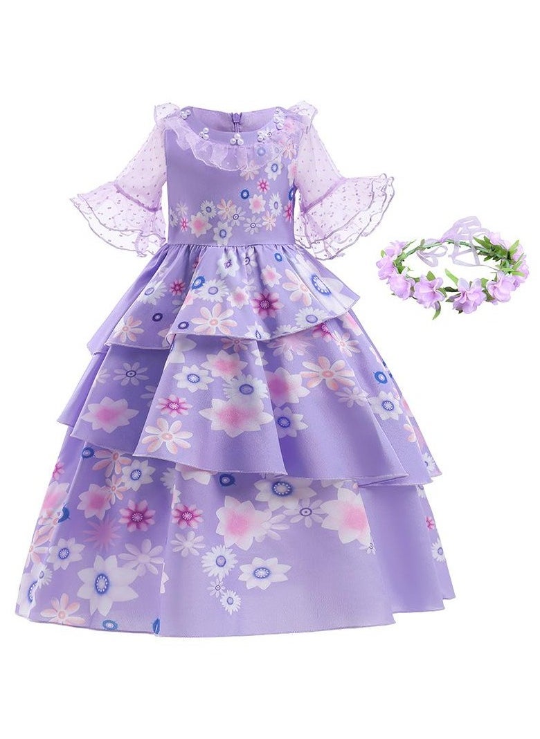 Children's Role Play Cosplay Costume Dress DJS54 dress + wreath Purple/White
