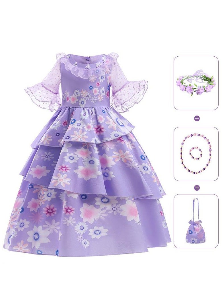 Children's Role Play Cosplay Costume Dress DJS54 Dress + bag + garland + bracelet necklace Purple/White