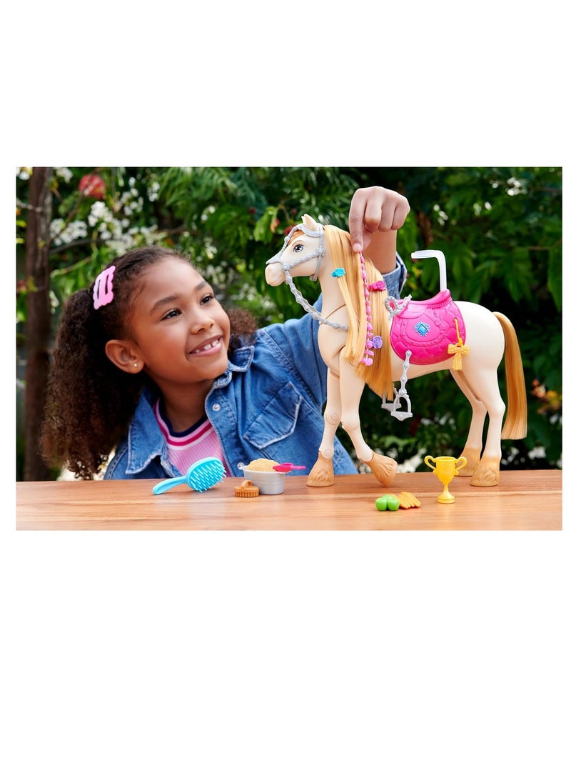 Toy Horse with Sounds, Music and Accessories Inspired by Barbie The Mysterious Horse Adventure Horse Can Move, Dance and Blink Eyes HXJ42