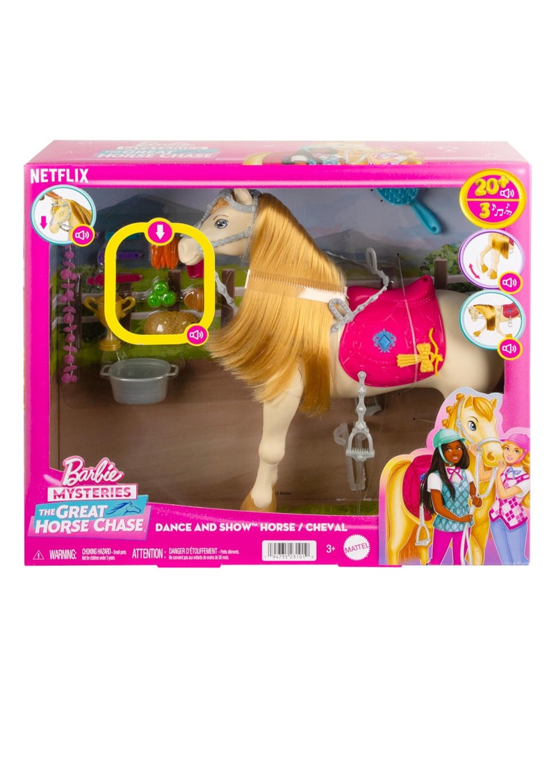 Toy Horse with Sounds, Music and Accessories Inspired by Barbie The Mysterious Horse Adventure Horse Can Move, Dance and Blink Eyes HXJ42