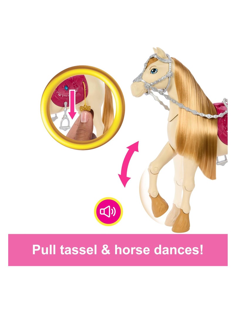 Toy Horse with Sounds, Music and Accessories Inspired by Barbie The Mysterious Horse Adventure Horse Can Move, Dance and Blink Eyes HXJ42