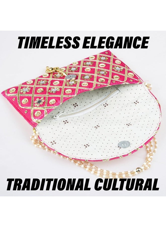 Kuber Industries Clutch Purse | Hand Purse | Ladies Hand Purse with Handle | Traditional Shagun Purse | Baby Shower Purse | Gifting Clutch Purse | Mirror Check Purse | Pack of 3 | Multicolor
