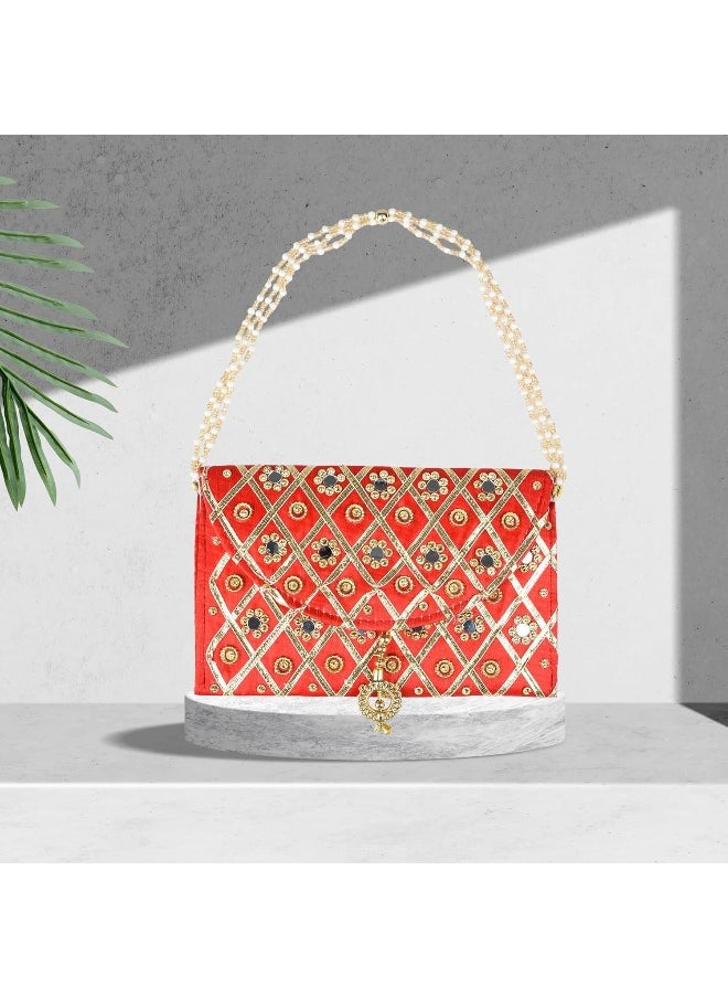 Kuber Industries Clutch Purse | Hand Purse | Ladies Hand Purse with Handle | Traditional Shagun Purse | Baby Shower Purse | Gifting Clutch Purse | Mirror Check Purse | Pack of 3 | Multicolor
