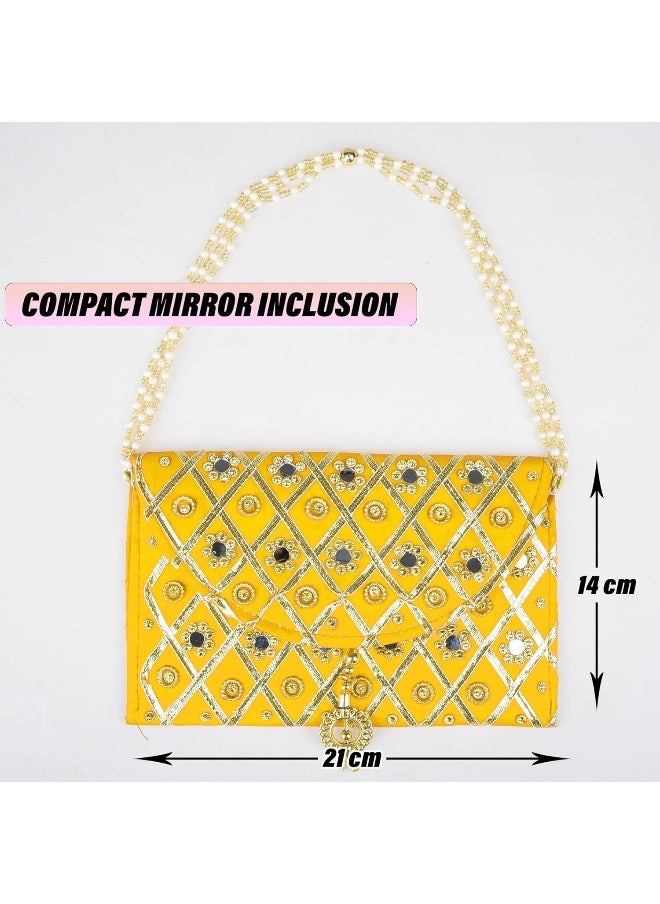 Kuber Industries Clutch Purse | Hand Purse | Ladies Hand Purse with Handle | Traditional Shagun Purse | Baby Shower Purse | Gifting Clutch Purse | Mirror Check Purse | Pack of 3 | Multicolor