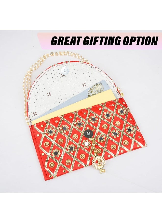 Kuber Industries Clutch Purse | Hand Purse | Ladies Hand Purse with Handle | Traditional Shagun Purse | Baby Shower Purse | Gifting Clutch Purse | Mirror Check Purse | Pack of 3 | Multicolor