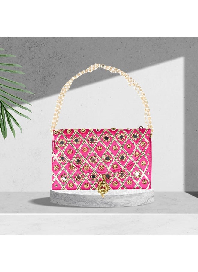 Kuber Industries Clutch Purse | Hand Purse | Ladies Hand Purse with Handle | Traditional Shagun Purse | Baby Shower Purse | Gifting Clutch Purse | Mirror Check Purse | Pack of 2 | Multicolor