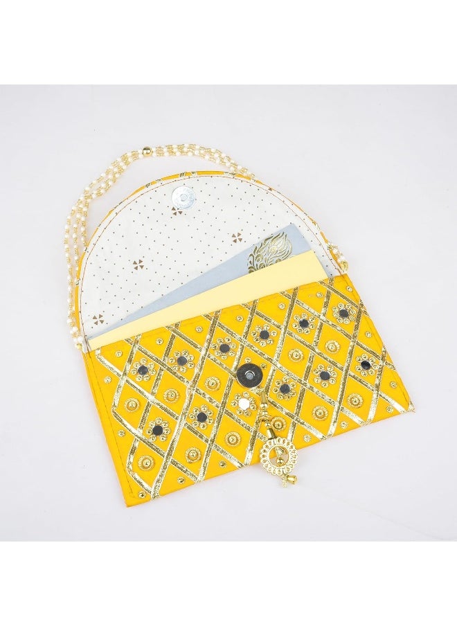 Kuber Industries Clutch Purse | Hand Purse | Ladies Hand Purse with Handle | Traditional Shagun Purse | Baby Shower Purse | Gifting Clutch Purse | Mirror Check Purse | Pack of 2 | Multicolor