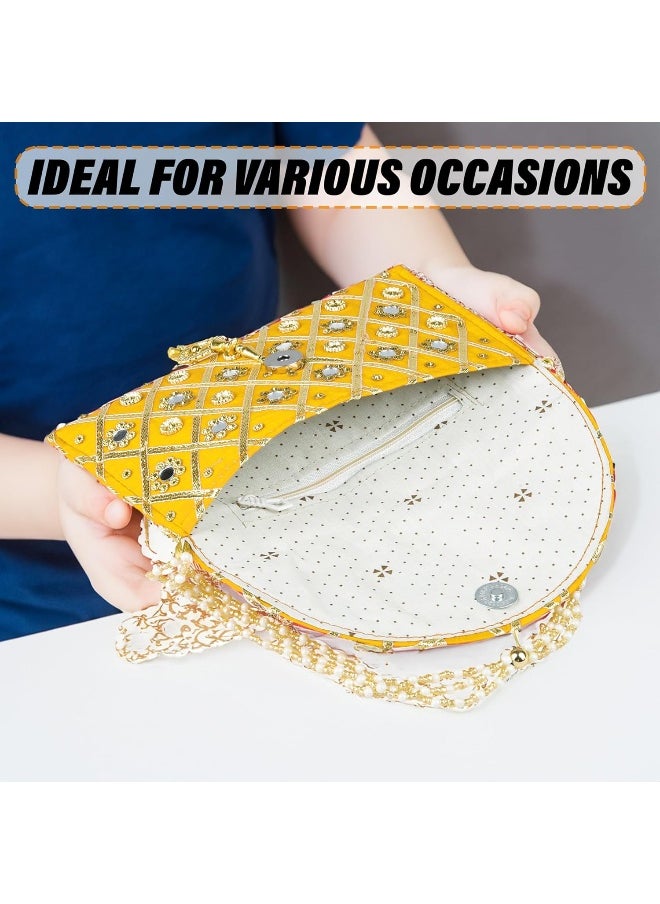 Kuber Industries Clutch Purse | Hand Purse | Ladies Hand Purse with Handle | Traditional Shagun Purse | Baby Shower Purse | Gifting Clutch Purse | Mirror Check Purse | Pack of 2 | Multicolor