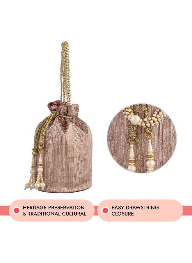 Kuber Industries Potli | Polyester Wedding Potli | Beads Handle Potli | Wallet Potli for Woman | Christmas Gift Potli | Baby Shower Potli | Metallic Shining Potli | Pink